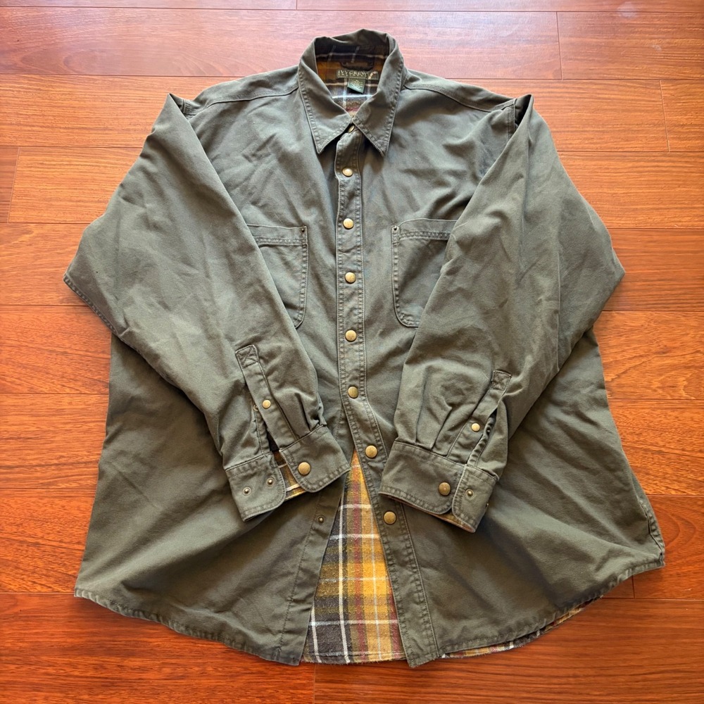 Ivy Crew Explorer Mens XL Flannel Lined Canvas Shirt Jacket Olive Green Plaid